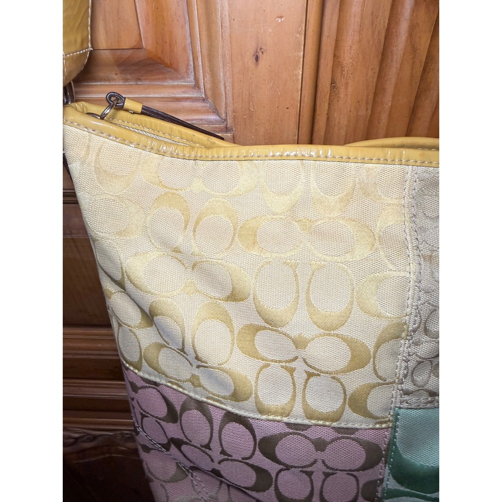 Y2K Coach Signature Patchwork Pastel Hobo Shoulder Bag Yellow Pink Green F14900 - Picture 10 of 16